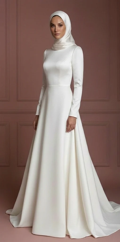 Modern Hijab Bridal Wedding Dress Clean Elegant Modest Style Muslim - Image 2