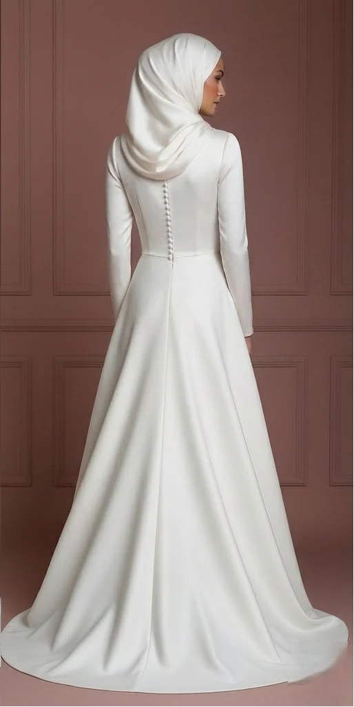 Modern Hijab Bridal Wedding Dress Clean Elegant Modest Style Muslim - Image 3
