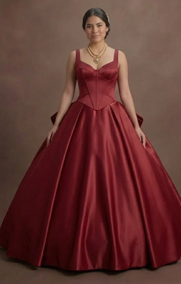 Modern Minimalist Red Quinceañera Dress in Smooth Satin - Image 2