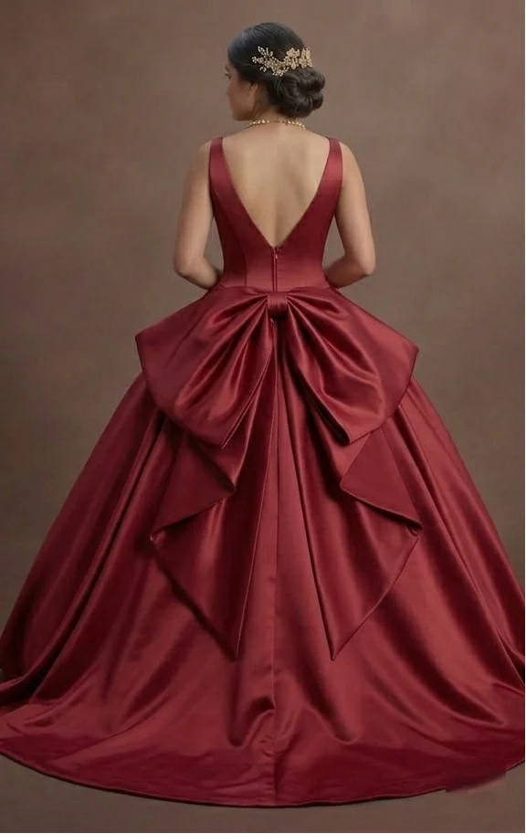 Modern Minimalist Red Quinceañera Dress in Smooth Satin - Image 3