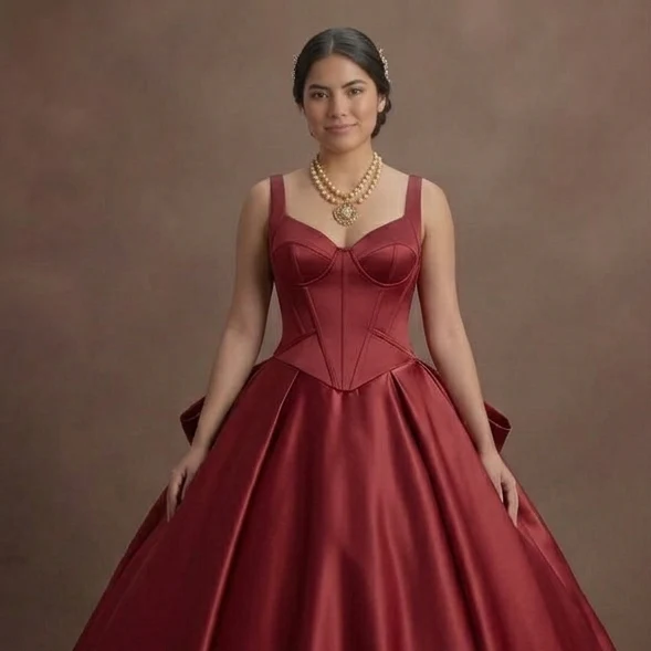 Modern Minimalist Red Quinceañera Dress in Smooth Satin - Image 4