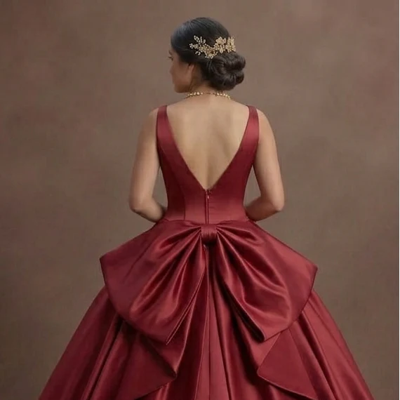 Modern Minimalist Red Quinceañera Dress in Smooth Satin - Image 5