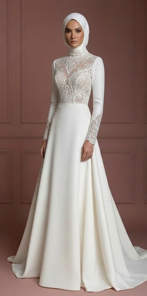 Modern Modest Hijab Wedding Dress Bridal Style Muslim - Image 2