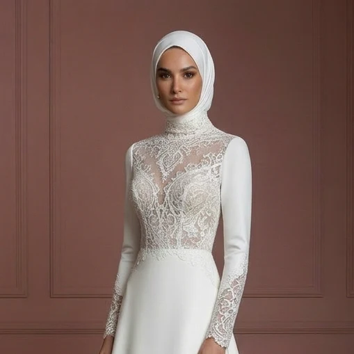 Modern Modest Hijab Wedding Dress Bridal Style Muslim - Image 4