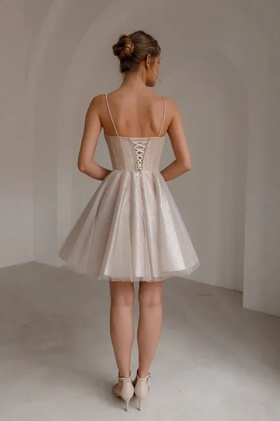 Nude Short Sparkle Bridal Gown Vestido De Novia Bow Simple Court Train Wedding Dress Satin Mermaid Princess Dress - Image 3