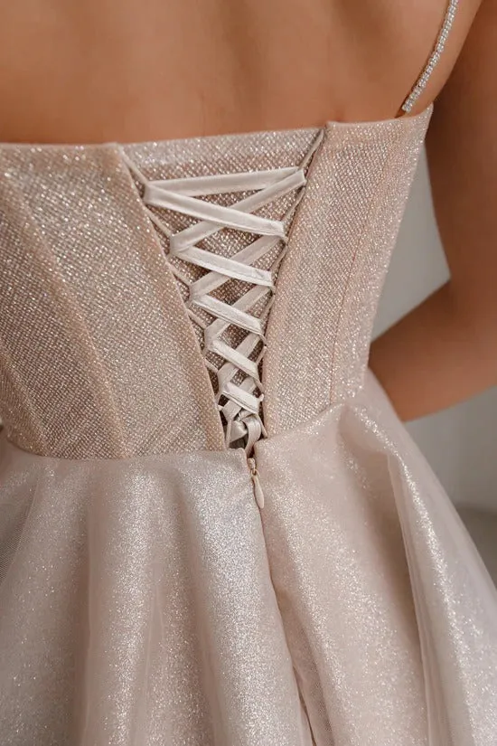 Nude Short Sparkle Bridal Gown Vestido De Novia Bow Simple Court Train Wedding Dress Satin Mermaid Princess Dress - Image 4