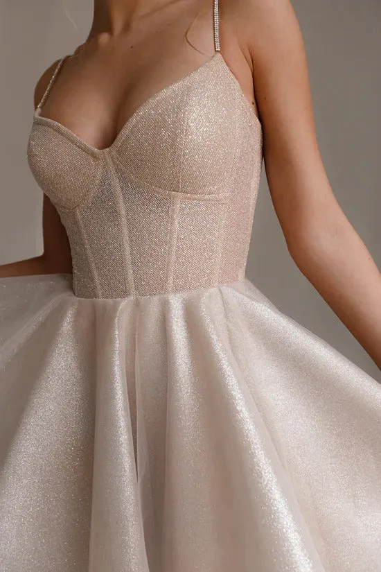 Nude Short Sparkle Bridal Gown Vestido De Novia Bow Simple Court Train Wedding Dress Satin Mermaid Princess Dress - Image 5