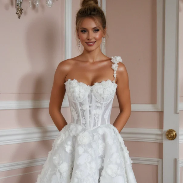 Modern Short Wedding Dress and Mini Dress with a One-Shoulder Design - Image 4