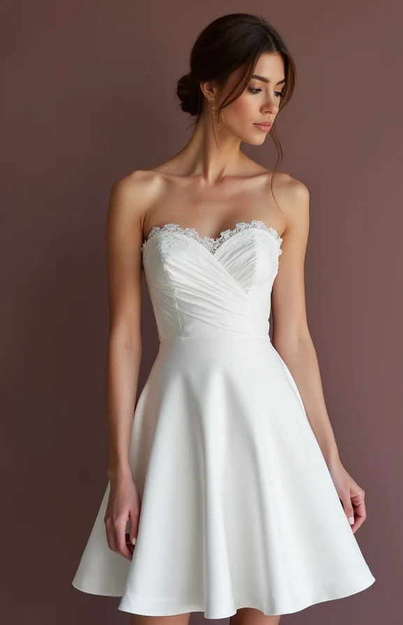 Modern Short Wedding Dress and Mini Dress with a Sleek Strapless Bodice - Image 2