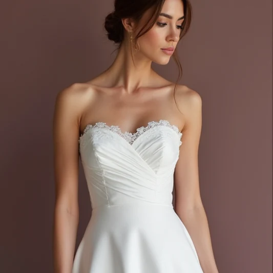 Modern Short Wedding Dress and Mini Dress with a Sleek Strapless Bodice - Image 4