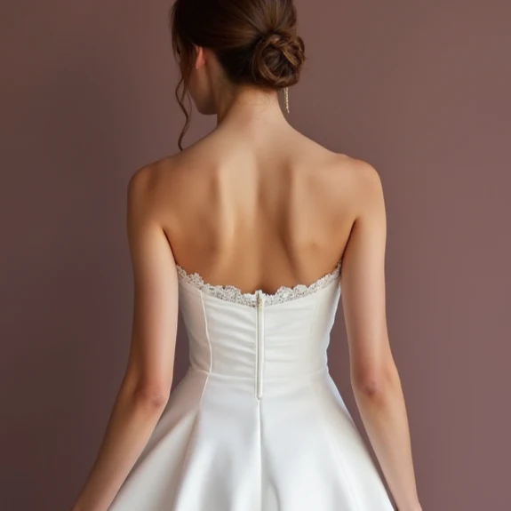 Modern Short Wedding Dress and Mini Dress with a Sleek Strapless Bodice - Image 5