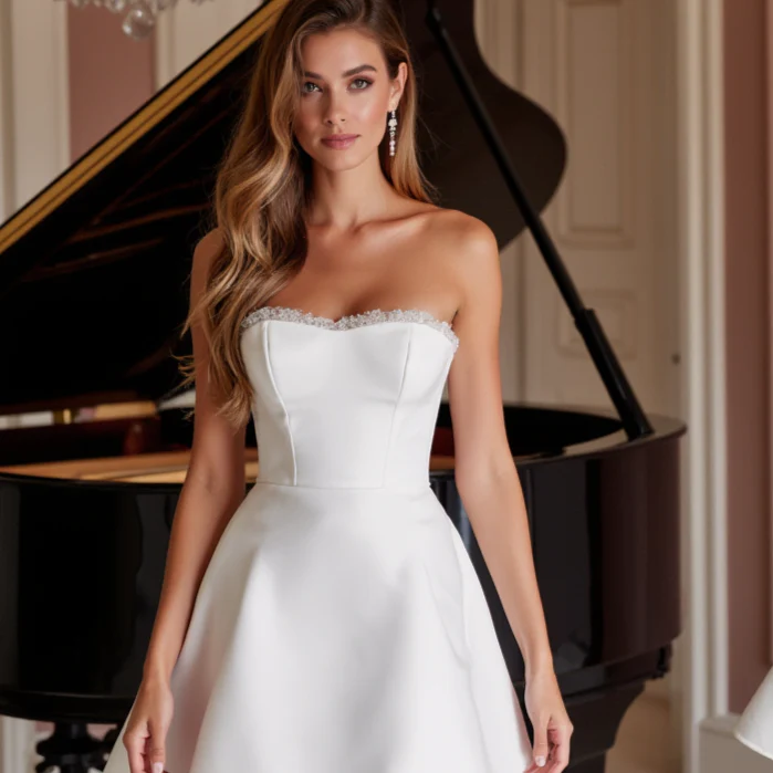 Modern Short Wedding Dress and Mini Dress with a Sweetheart Neckline - Image 4
