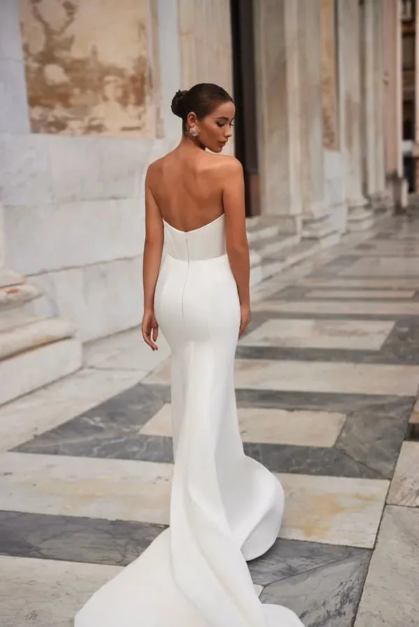 Modern Strapless Mermaid Wedding Dress Bride Gown Backless Lace Appliques train Customized - Image 2