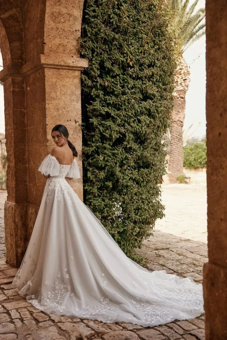 Modern Sweetheart Wedding Gown For Bride Lantern Sleeves Lace Appliques A-line Backless Robe De Mariée Customised - Image 2