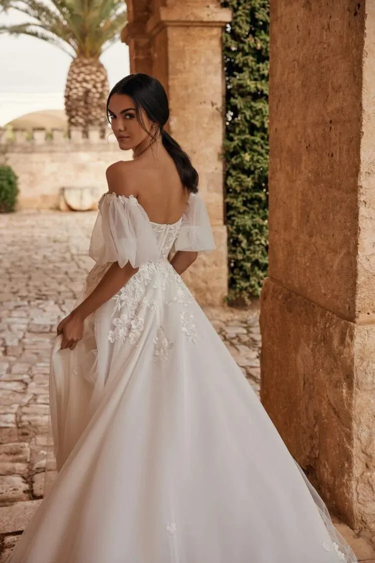Modern Sweetheart Wedding Gown For Bride Lantern Sleeves Lace Appliques A-line Backless Robe De Mariée Customised - Image 3