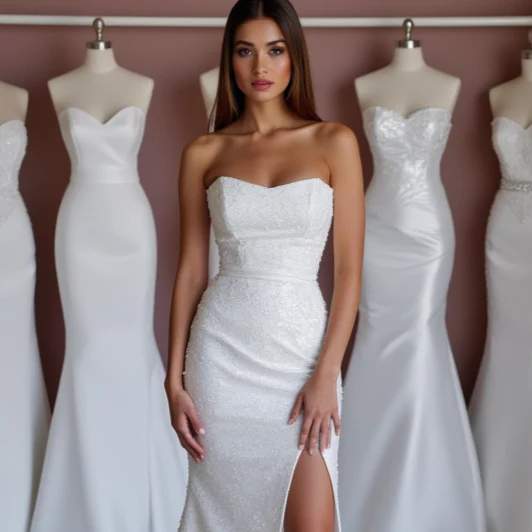 Modern White A-Line Wedding Dress with a High Slit for a Bold Bridal Statement - Image 4