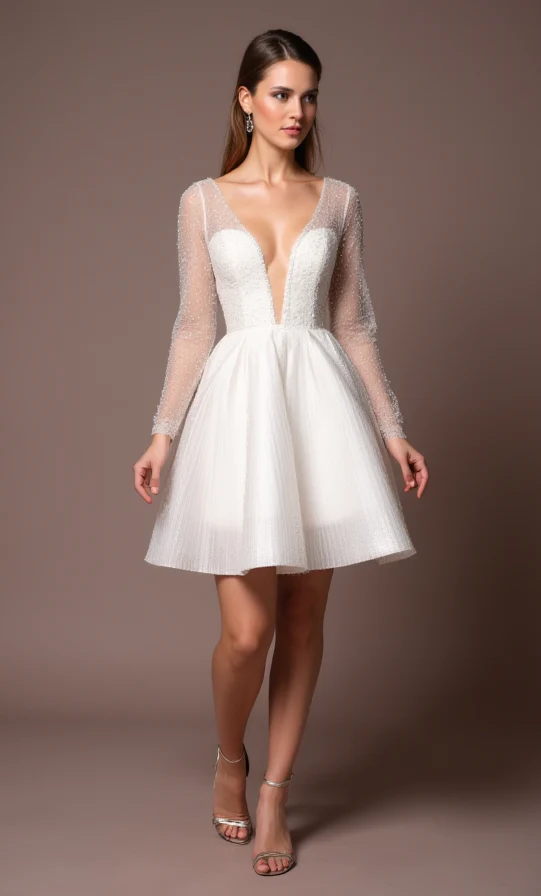 Modern White Mini Short Wedding Dress with a One-Shoulder Design for a Unique Look - Image 2