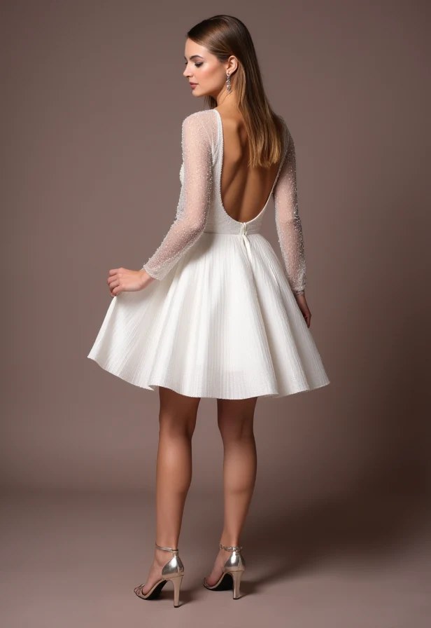 Modern White Mini Short Wedding Dress with a One-Shoulder Design for a Unique Look - Image 3
