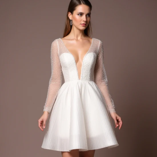 Modern White Mini Short Wedding Dress with a One-Shoulder Design for a Unique Look - Image 4
