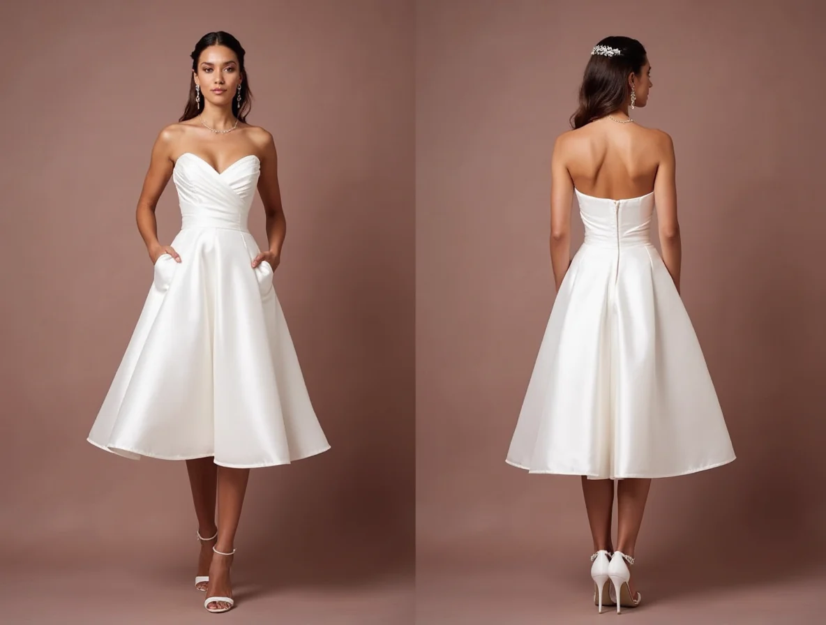 Modern White Mini Short Wedding Dress with a Satin Bow Back for a Luxe Finish