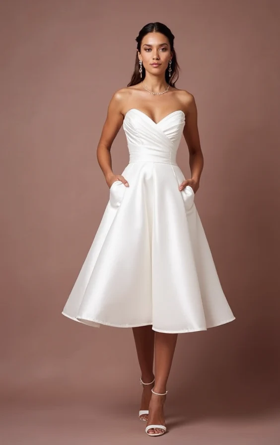 Modern White Mini Short Wedding Dress with a Satin Bow Back for a Luxe Finish - Image 2