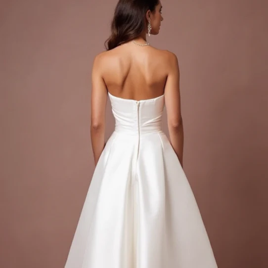 Modern White Mini Short Wedding Dress with a Satin Bow Back for a Luxe Finish - Image 5