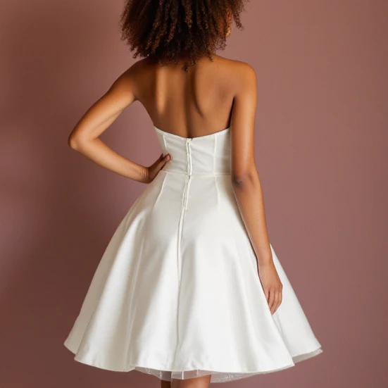 Modern White Mini Short Wedding Dress with Feathered Details for a Unique Bridal Look - Image 2