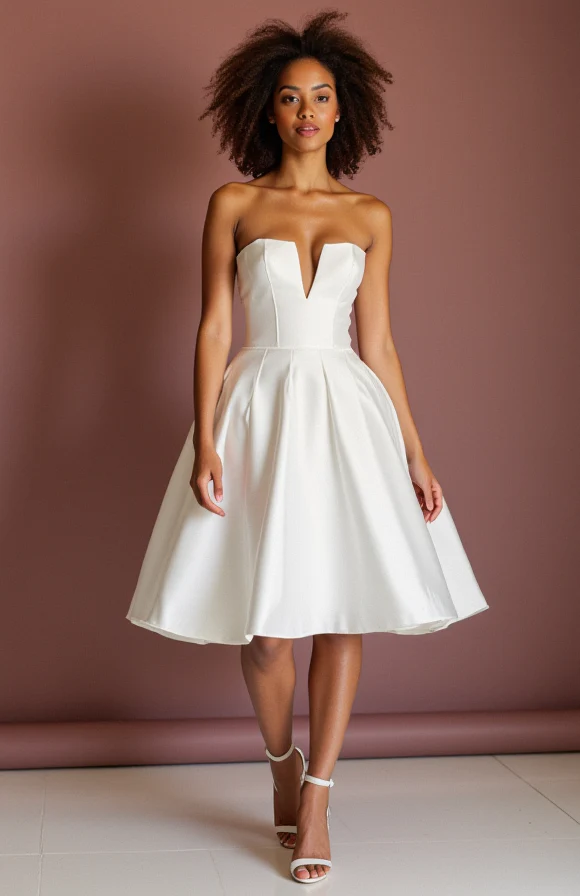 Modern White Mini Short Wedding Dress with Feathered Details for a Unique Bridal Look - Image 3