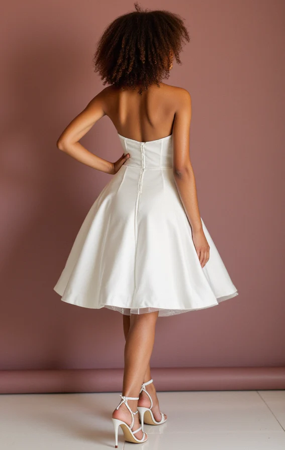 Modern White Mini Short Wedding Dress with Feathered Details for a Unique Bridal Look - Image 4