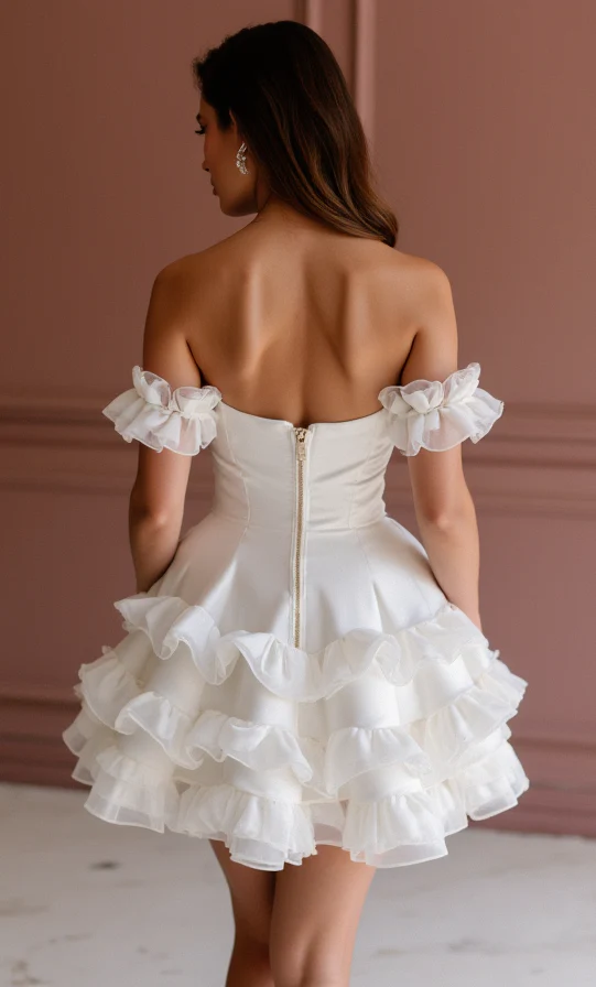 Modern White Mini Short Wedding Dress with Side Cutouts for a Trendy Touch - Image 3