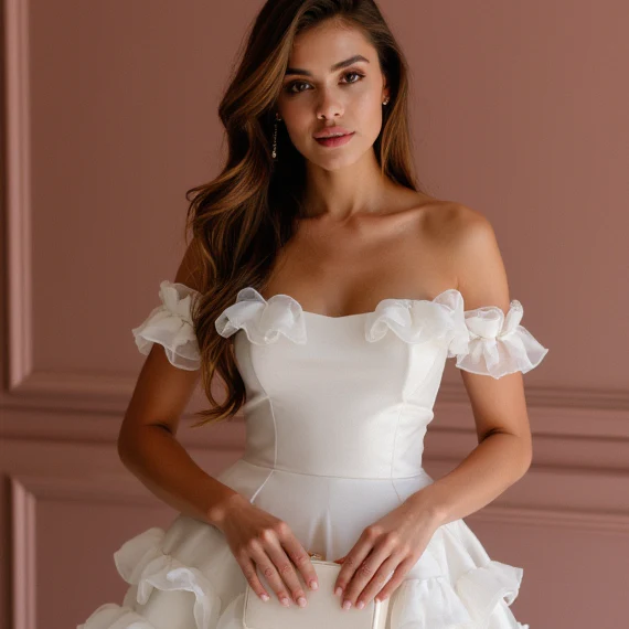 Modern White Mini Short Wedding Dress with Side Cutouts for a Trendy Touch - Image 4