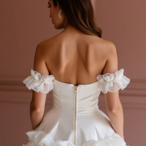 Modern White Mini Short Wedding Dress with Side Cutouts for a Trendy Touch - Image 5