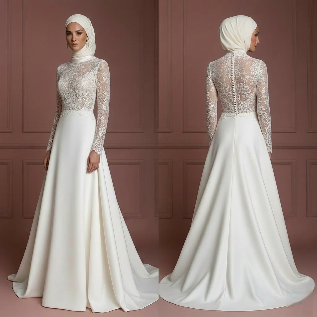 Modest Bridal Gown With Hijab Elegant Wedding Dress Style Muslim