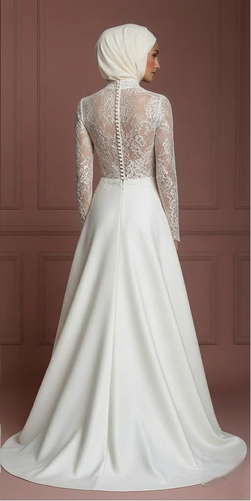 Modest Bridal Gown With Hijab Elegant Wedding Dress Style Muslim - Image 3