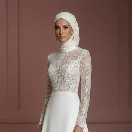 Modest Bridal Gown With Hijab Elegant Wedding Dress Style Muslim - Image 4