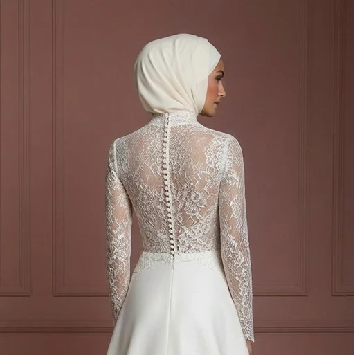 Modest Bridal Gown With Hijab Elegant Wedding Dress Style Muslim - Image 5