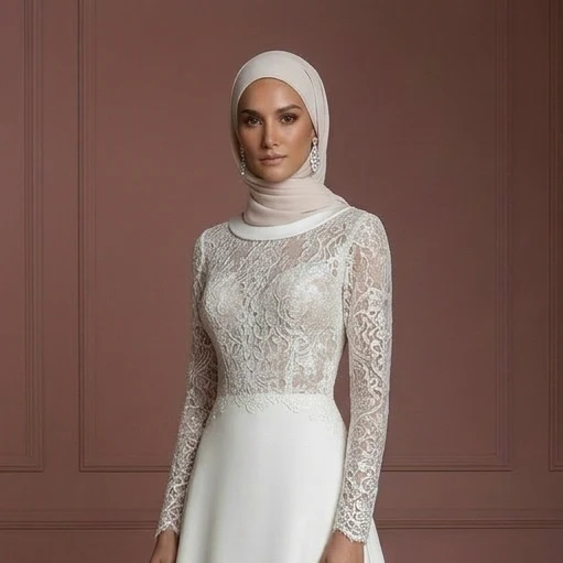 Modest Hijab Wedding Dress With Train Bridal Gown Muslim - Image 4