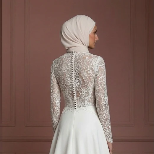 Modest Hijab Wedding Dress With Train Bridal Gown Muslim - Image 5