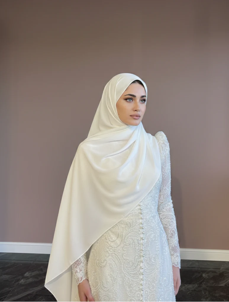 High Neck Lace Wedding Dress Modest Muslim Style Floral Bridal - Image 2