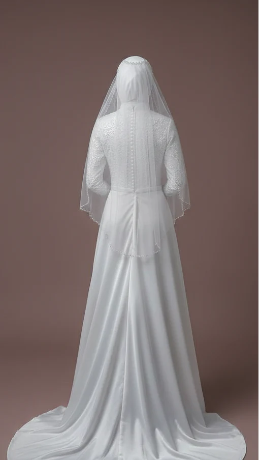 Elegant Muslim Wedding Dress Modest A-Line Satin High Coverage Bride - Image 3