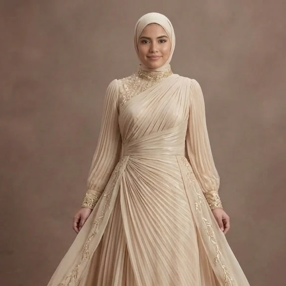 Muslim Prom Dress Champagne Chiffon Flowing Modest Prom - Image 4