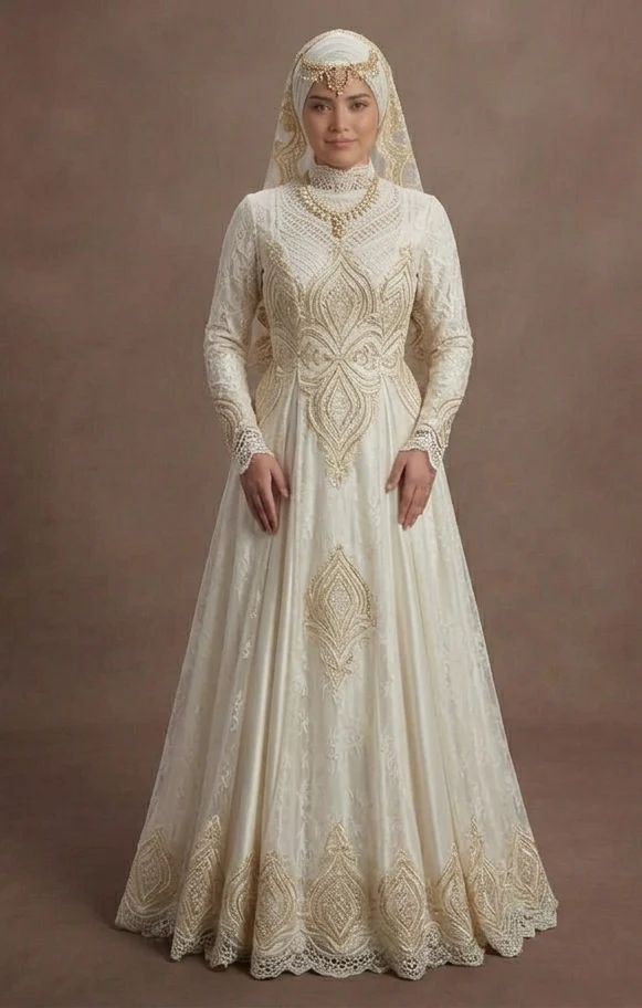 Muslim Prom Dress Ivory Lace Modest High Neck Prom - Image 2