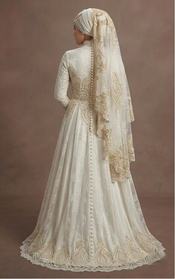Muslim Prom Dress Ivory Lace Modest High Neck Prom - Image 3