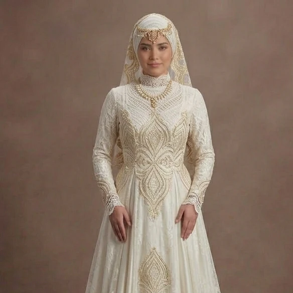 Muslim Prom Dress Ivory Lace Modest High Neck Prom - Image 4