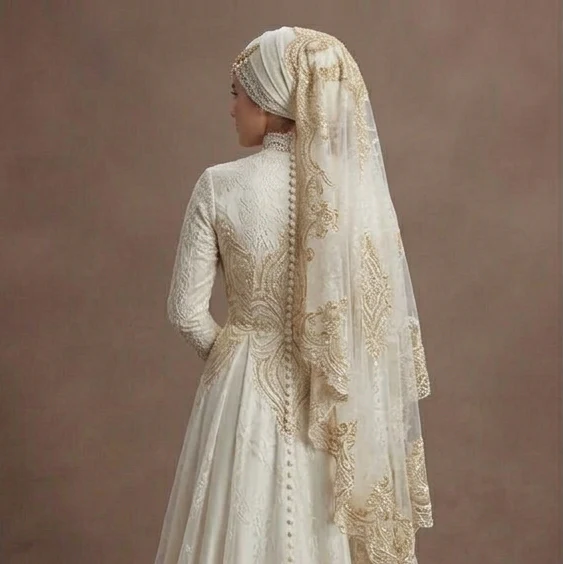 Muslim Prom Dress Ivory Lace Modest High Neck Prom - Image 5