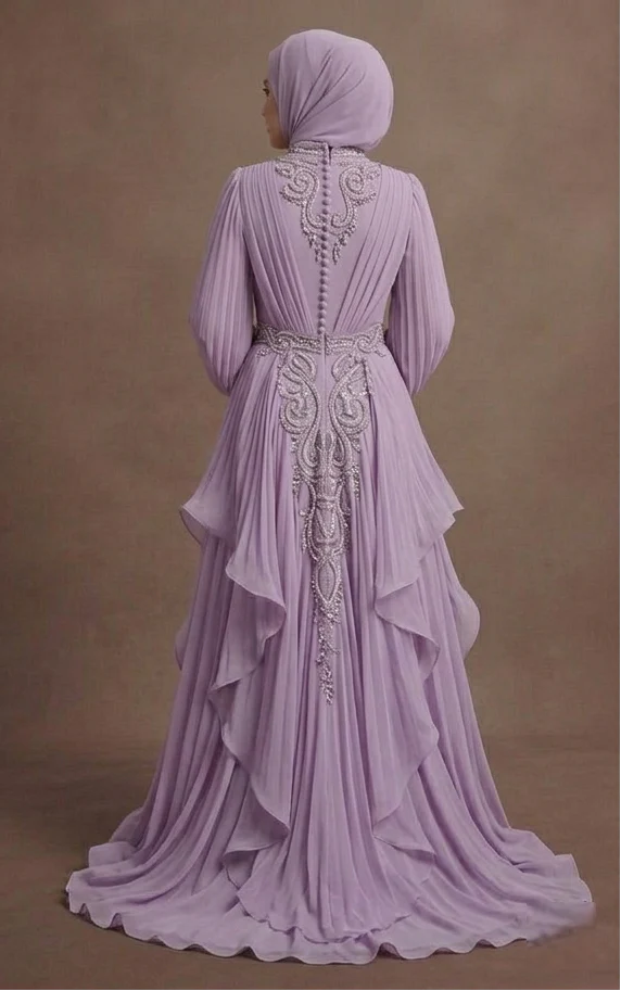 Muslim Prom Dress Lilac Chiffon Modest Flowing Prom - Image 3