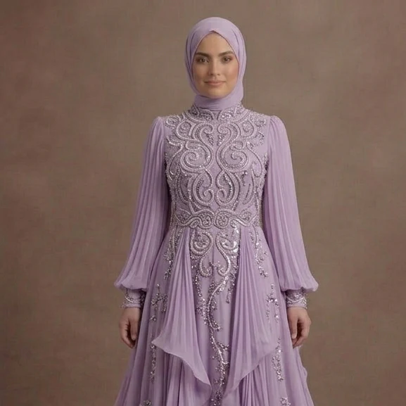 Muslim Prom Dress Lilac Chiffon Modest Flowing Prom - Image 4