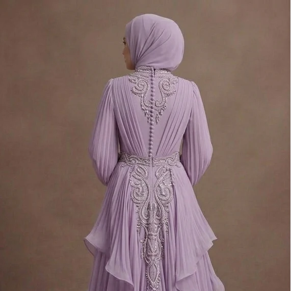 Muslim Prom Dress Lilac Chiffon Modest Flowing Prom - Image 5