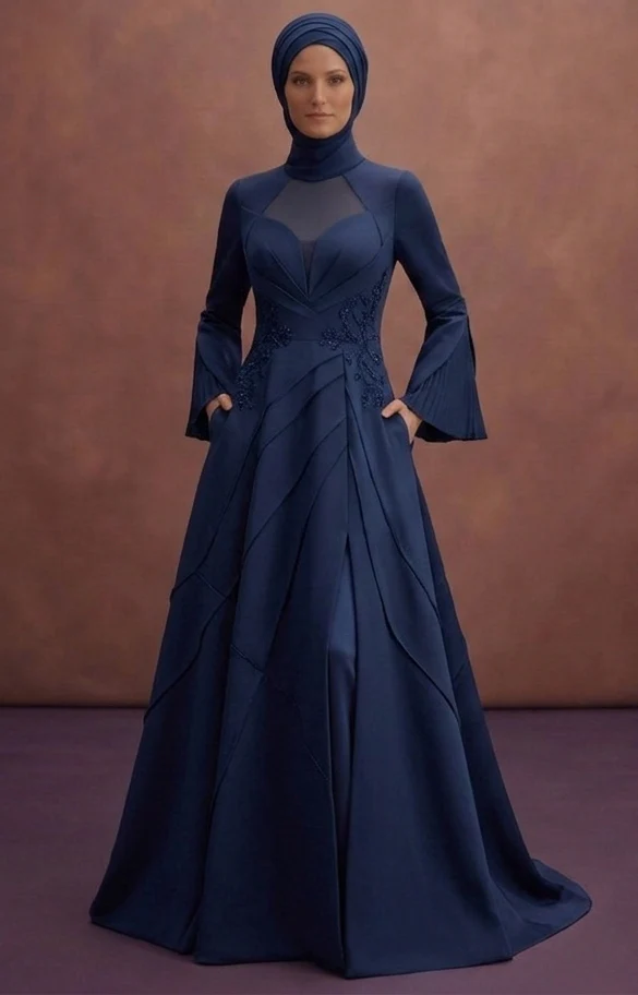 Navy Blue Muslim Prom Dresses – Elegant Evening Wear - Image 2