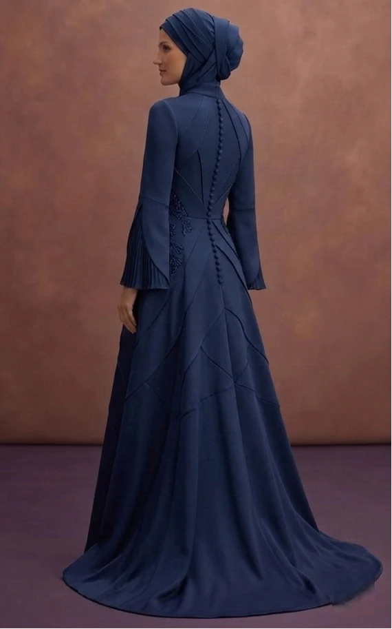 Navy Blue Muslim Prom Dresses – Elegant Evening Wear - Image 3
